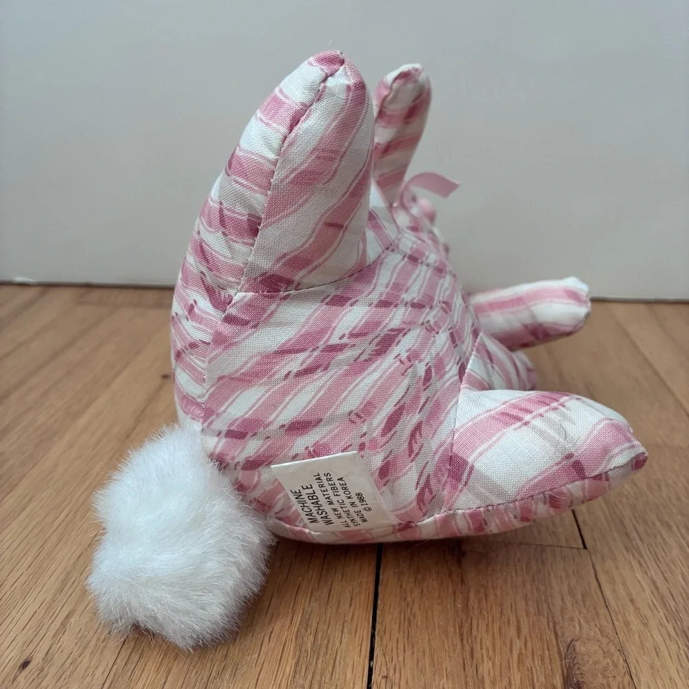 NWOT Saks Fifth Avenue Vintage Pink/White w/lt tan Striped Bunny, stuffed muslin